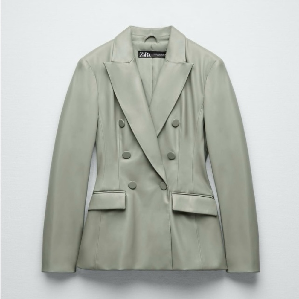 Faux Leather Double Breasted Blazer
